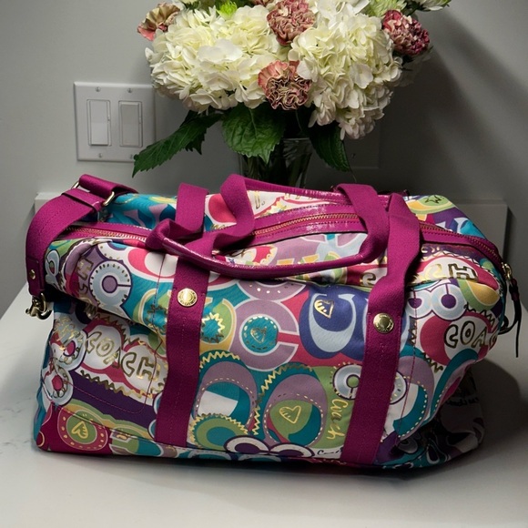 Rare Limited Edition Coach Poppy Pink Travel Bag with Whimsical Design EUC - Picture 8 of 16